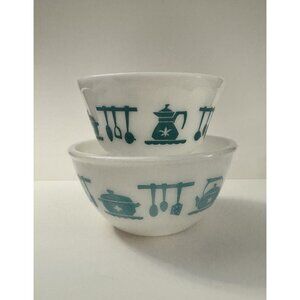 2 Vintage Hazel Atlas Kitchenaid Utensils Turquoise Beaded Mixing Bowls